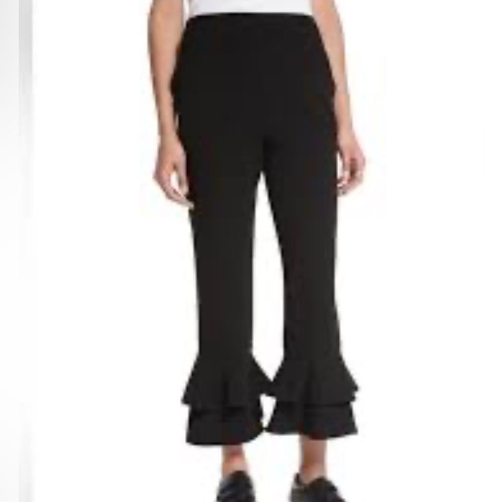 N/Nicholas Black Crepe Ruffled Hem Cropped Pants Size US 4
